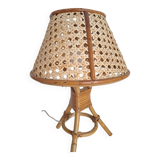 Pair of cane and bamboo lamps