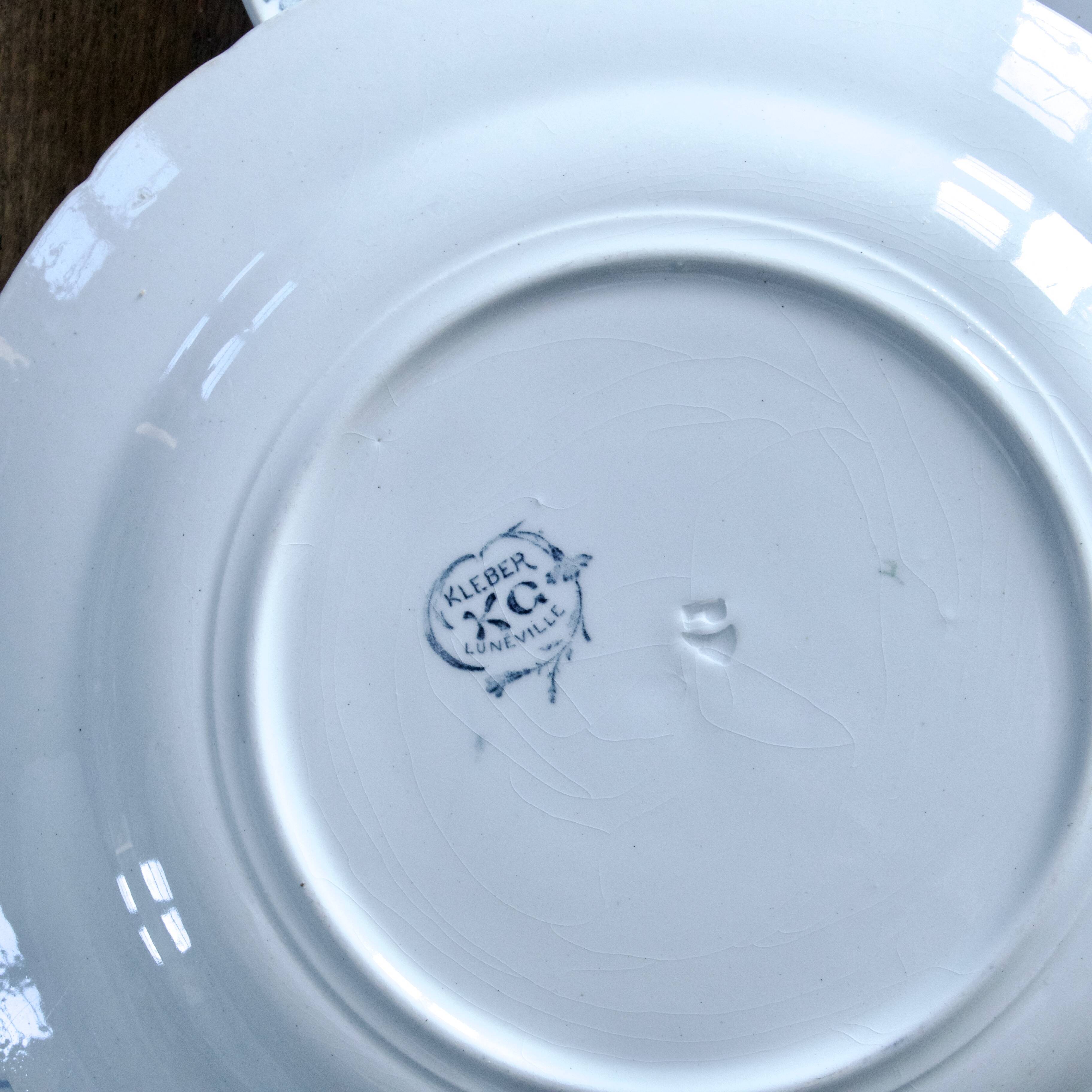 Antique 19th-century ironstone plates signed KG Luneville "Kleber"