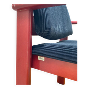 MMO Mobilier Collectif armchair, red patinated wood and black corduroy