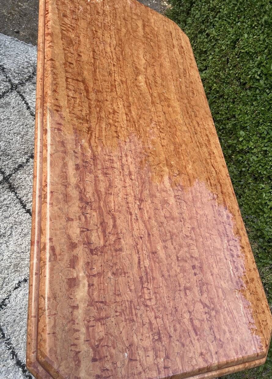 Large dining table in Rosso Alicante marble from the 70s-80s.