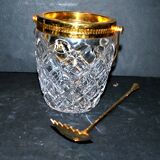 Vintage crystal ice bucket and gold frame "cristal ga" and cocktail ice cube spoon