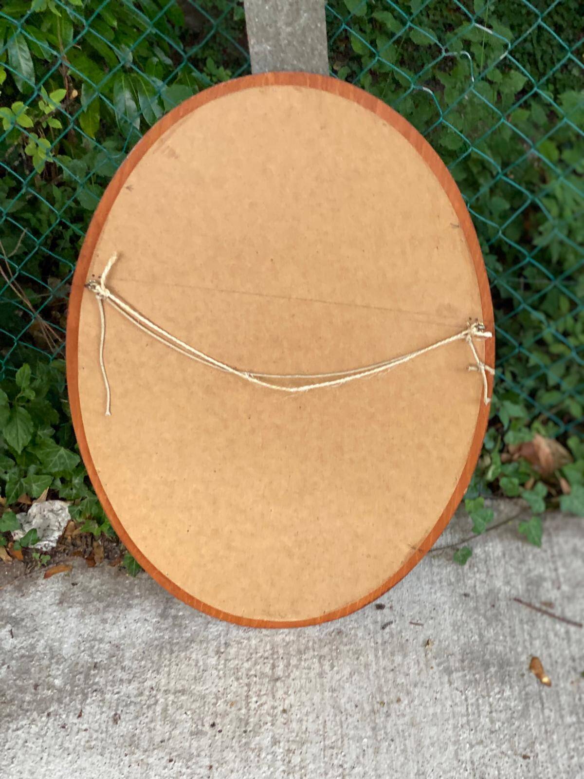 Miroir ovale vintage en bois massif 1960 72x54cm