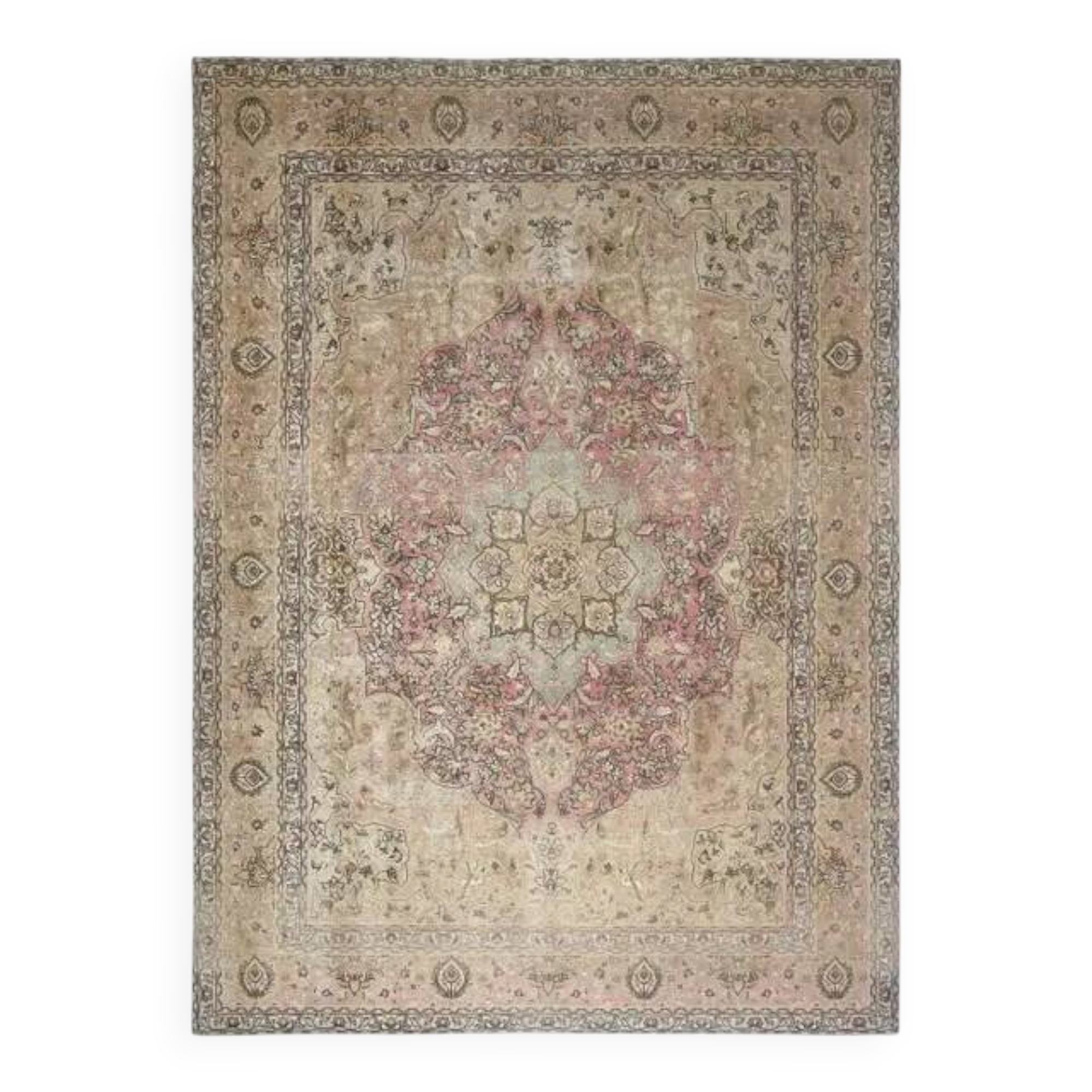 1970s Vintage Persian Handmade Wool Green Area Rug 285x390