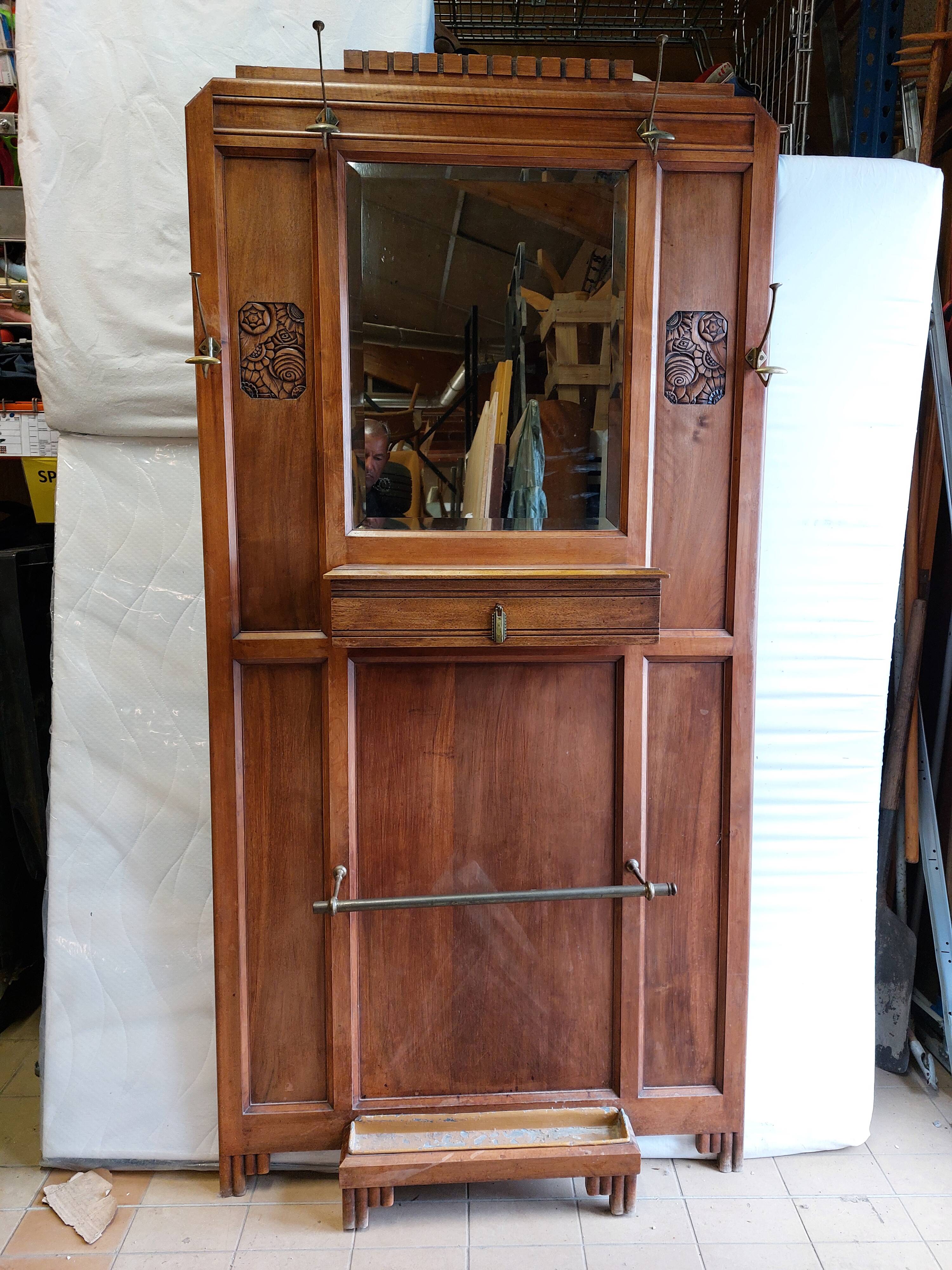 Old wooden wall-mounted locker room - Art Deco