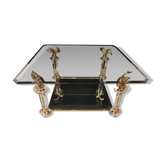 Neoclassical coffee table glass and eagles golden bronze