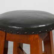 Arts & Crafts Meets Early Art Deco Oak & Leather Stool, France 1920