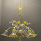 Italian flower chandelier in murano glass, 1960s