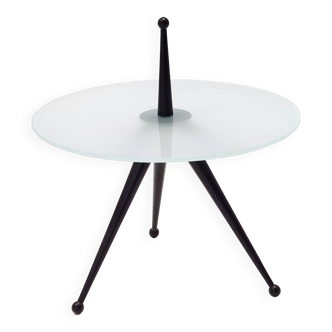 Table d'appoint tripode en hêtre et verre dans le style de Cesare Lacca, Italie, 1980s