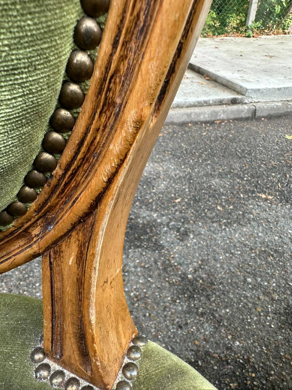 Set of 6 Louis XVI medallion chairs in green velvet, 1950.