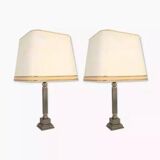 Pair of chrome and brushed metal lamps