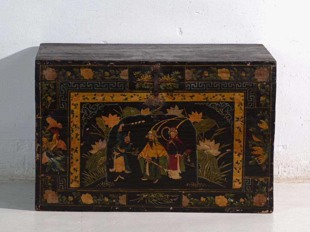 Antique black lacquered pine chest – China, circa 1900
