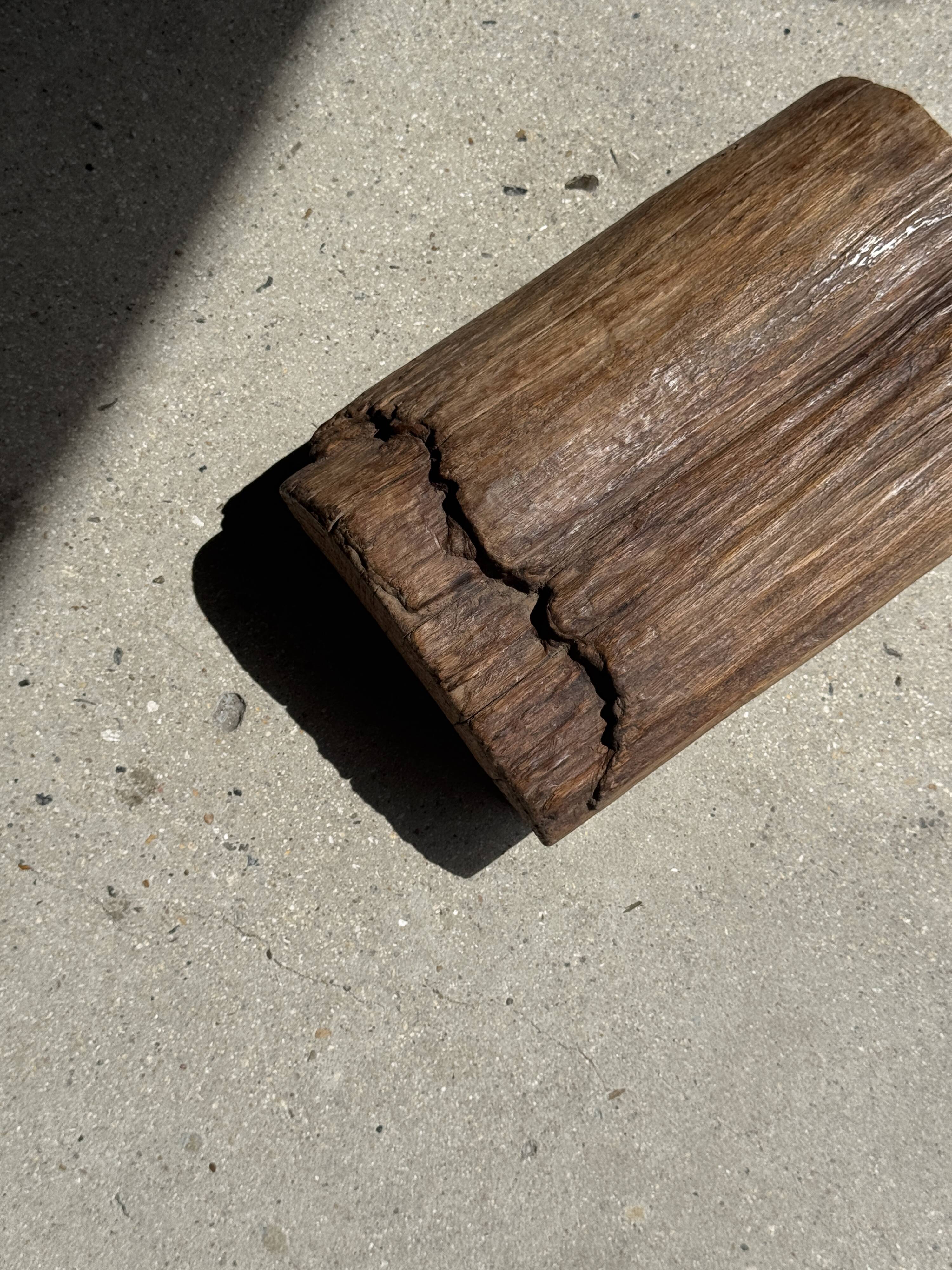 Small stool, footrest in organic blond teak monoxyle wabi-sabi L22