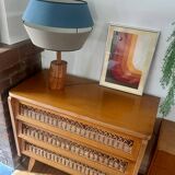 Vintage rattan and wood chest of drawers