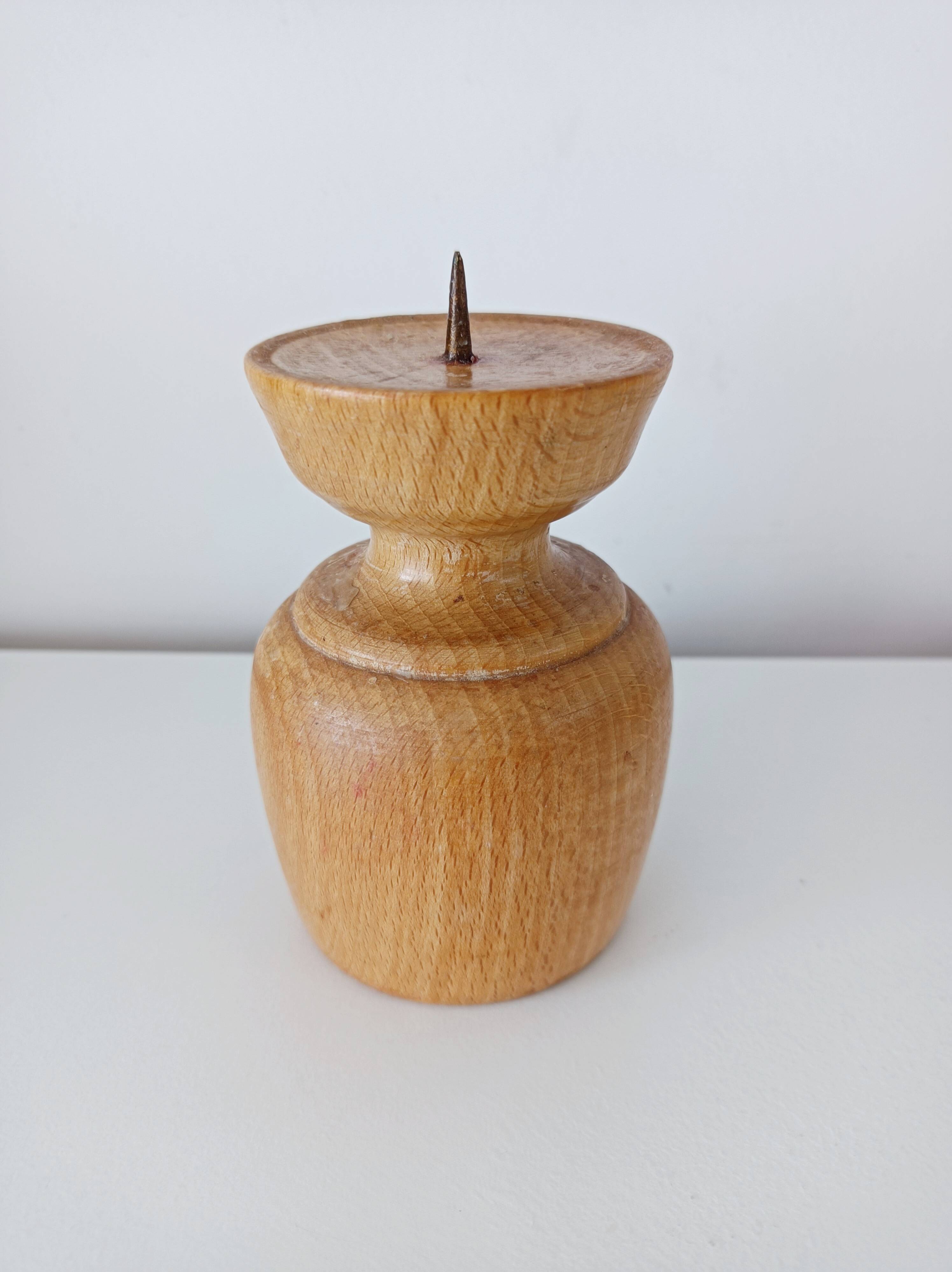 Set of 3 Scandinavian turned wooden candle holders