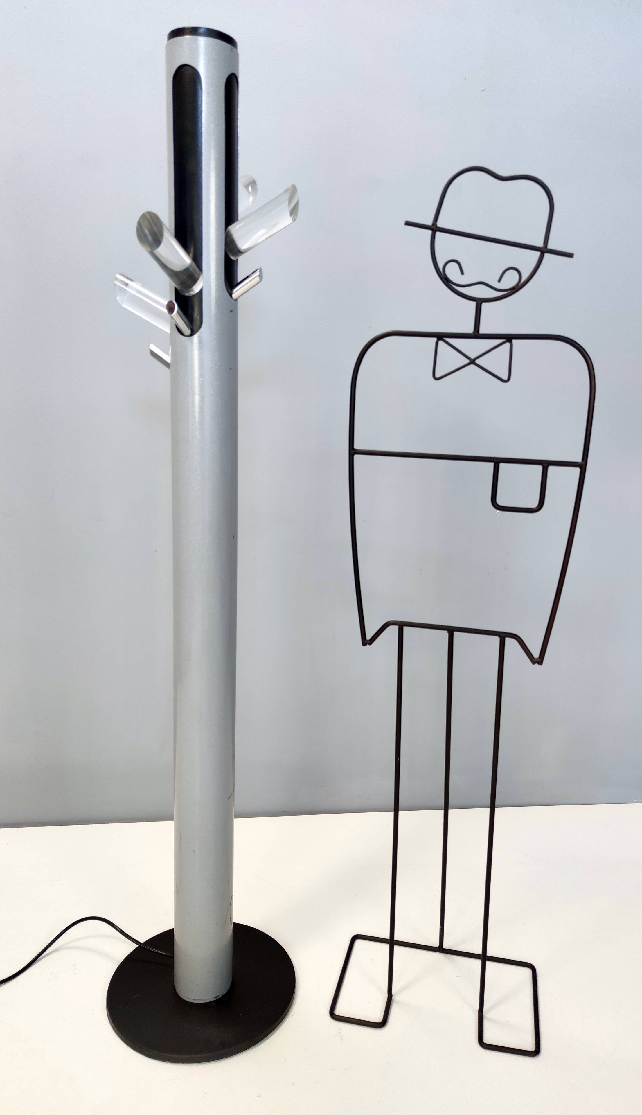 Varnished Iron, Steel and Plexiglass Illuminated Coat Rack, Italy