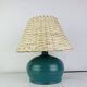 Ceramic green/blue globe lamp, rattan shade, vintage