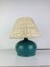 Ceramic green/blue globe lamp, rattan shade, vintage