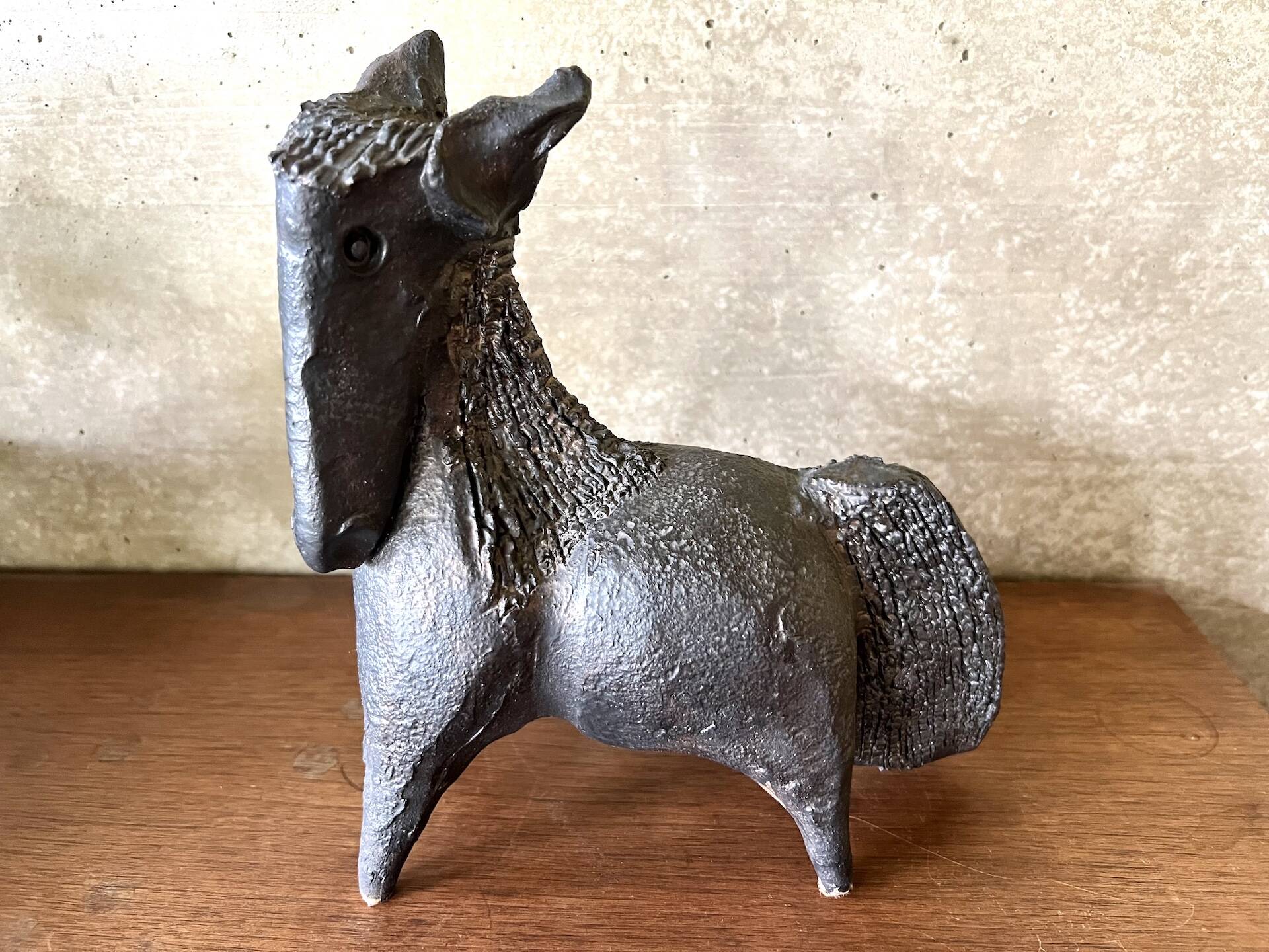 Black glazed ceramic sculpture signed Pouchain – Circa 1960