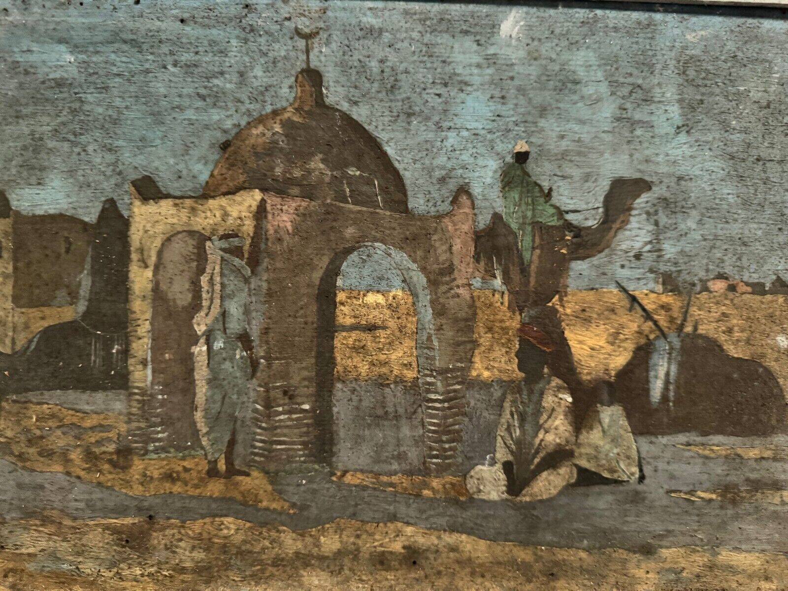 Oil on panel early 20th century oriental landscape Bedouins