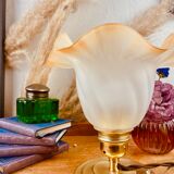 Table lamp in molded glass vintage shape tulip branch and yellow - 70s