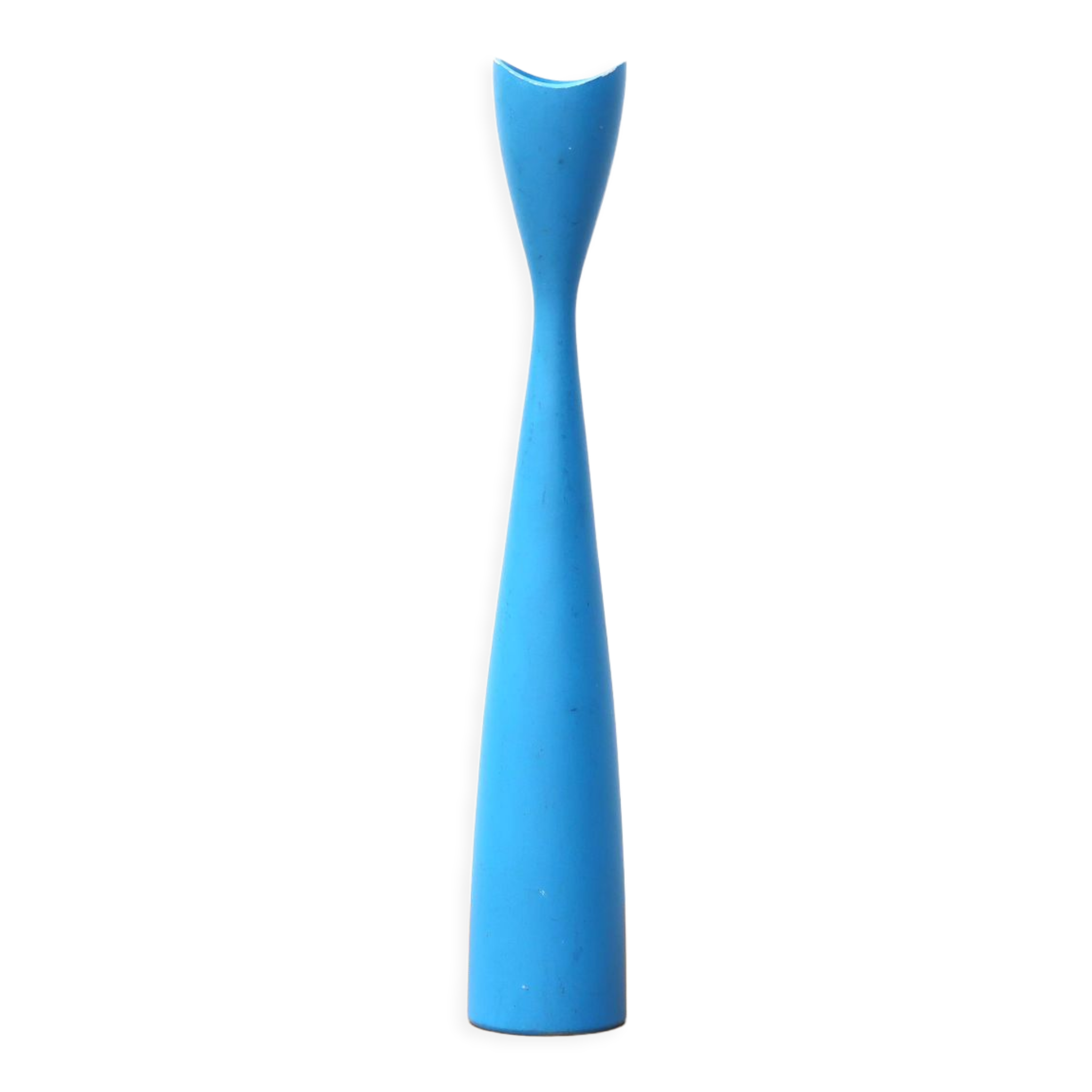 Bougeoir scandinave bleu en bois années 80