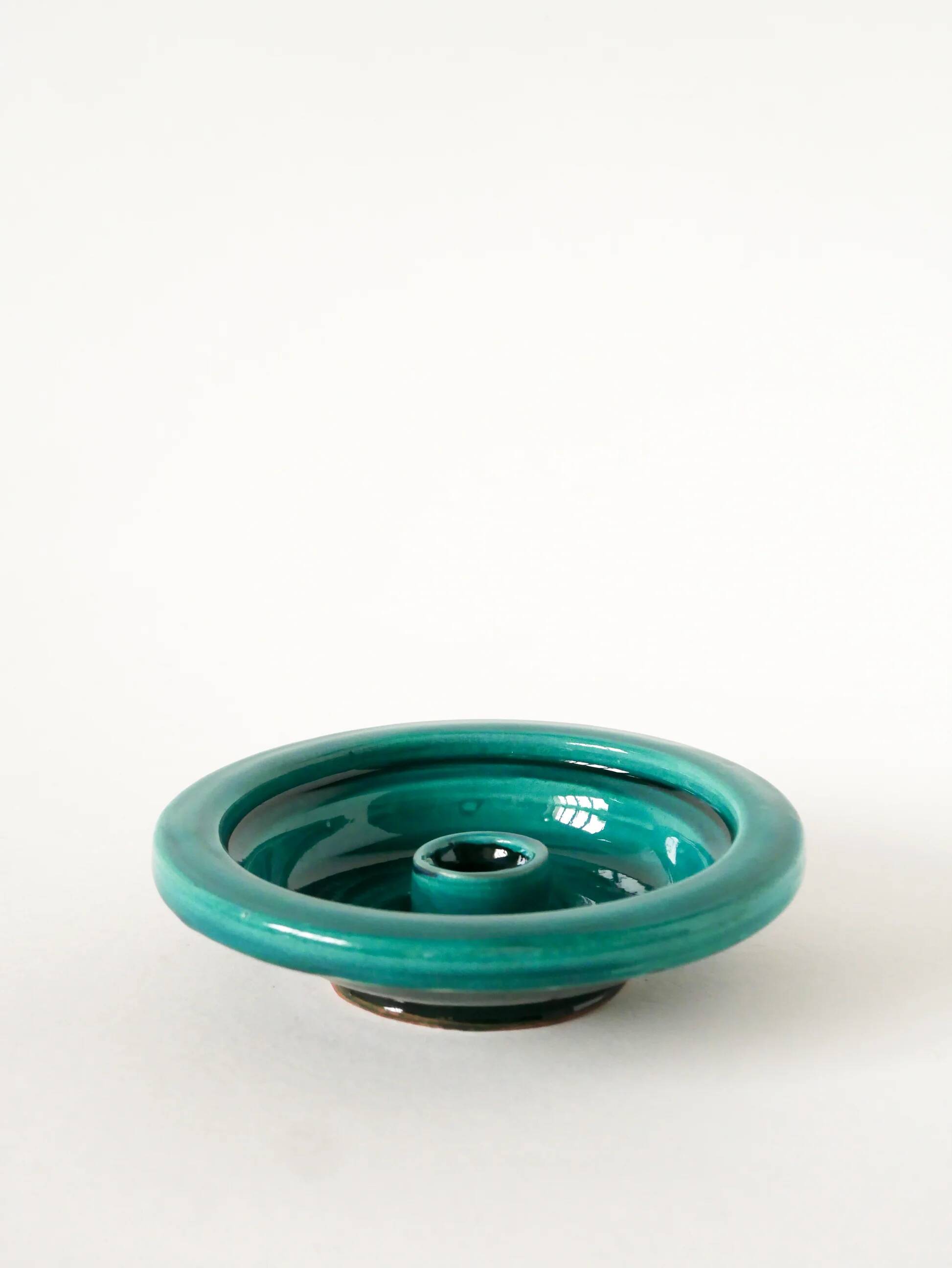 Large ceramic candlestick, handmade, green, 1970.