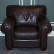 Brown Leather Armchairs, Set of 2