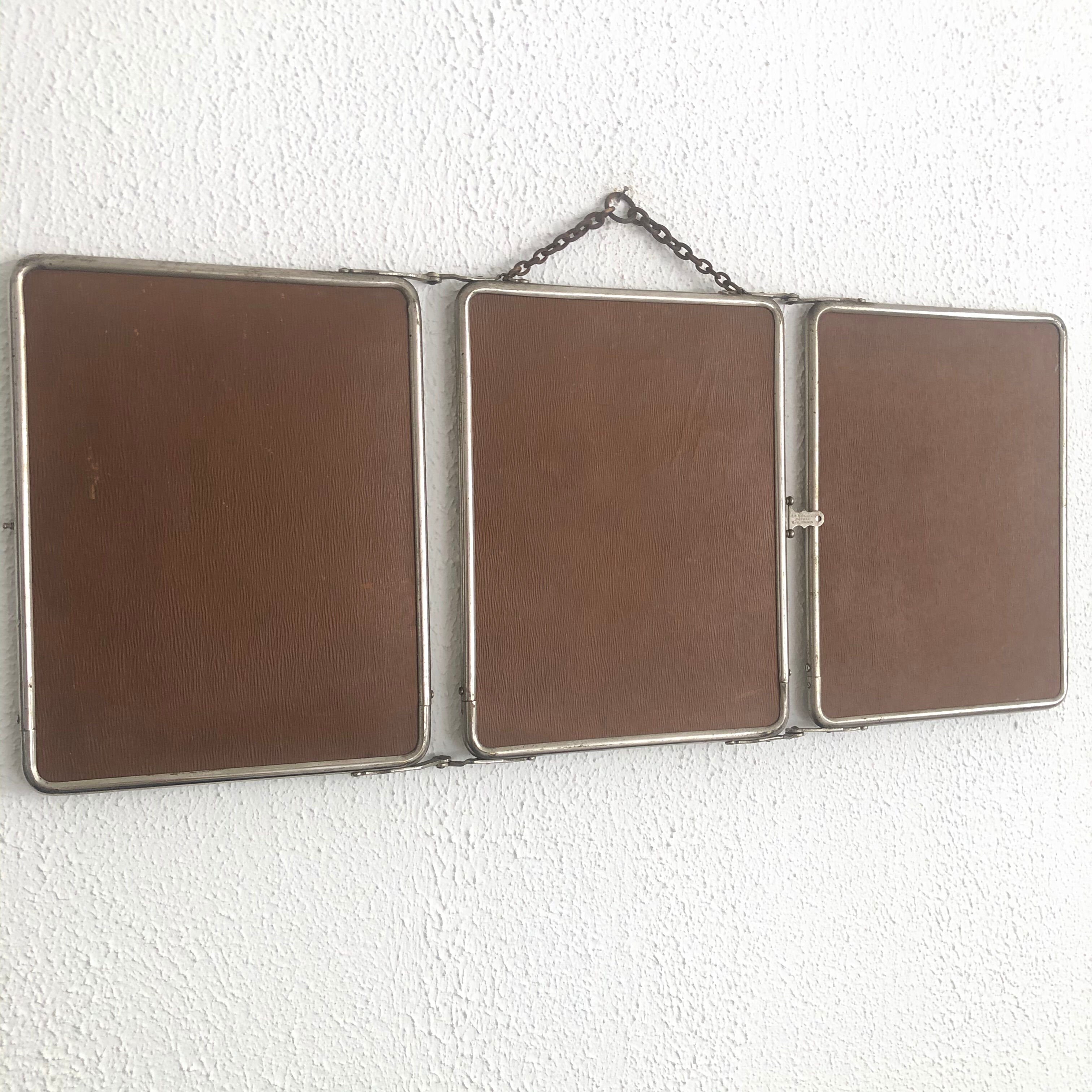 Vintage mirror 1930 triptych barber Le Solide Paris - 21 x 67 cm