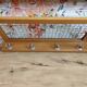Vintage wall coat rack in light wood 4 double hooks in matt metal mesh hat holder