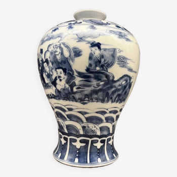 Qing Dynasty Kangxi Style Blue and White The Eight Immortals Crossing The Sea Prunus Vase Chinese