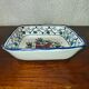 Old square dish square cut in polychrome glazed ceramic Nabeul Tunisian with bird decoration