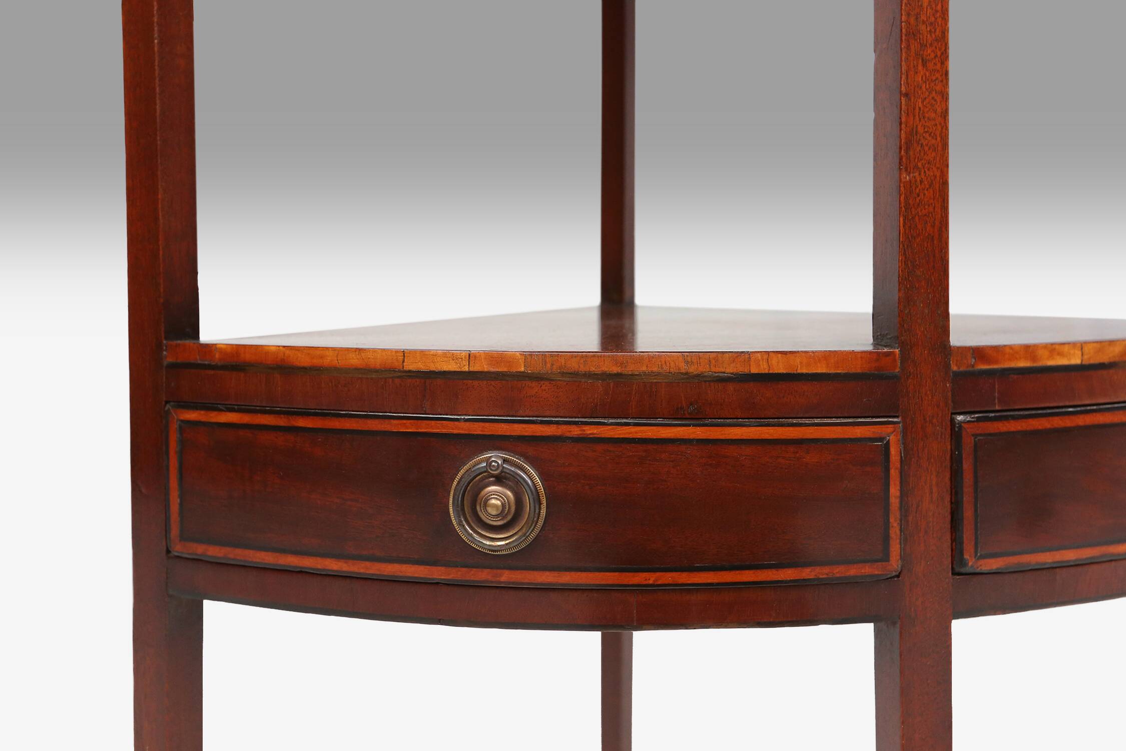 Elegant antique corner cabinet with wood inlay and 2 drawers, France ca. 1850