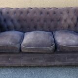 Purple velvety fabric sofa three-seater upholstered Chesterfield