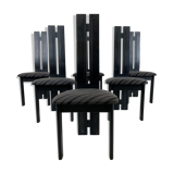 Set of 6 black wooden high back dining chairs - 1980s