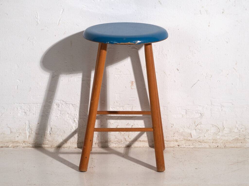 Antique wooden stool with a round seat – Central Europe, around 1950