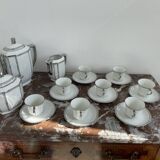 Coffee set, tea 1925, art deco, union céramique, uc, limoges, 8 cups, 8 subcups, teapot