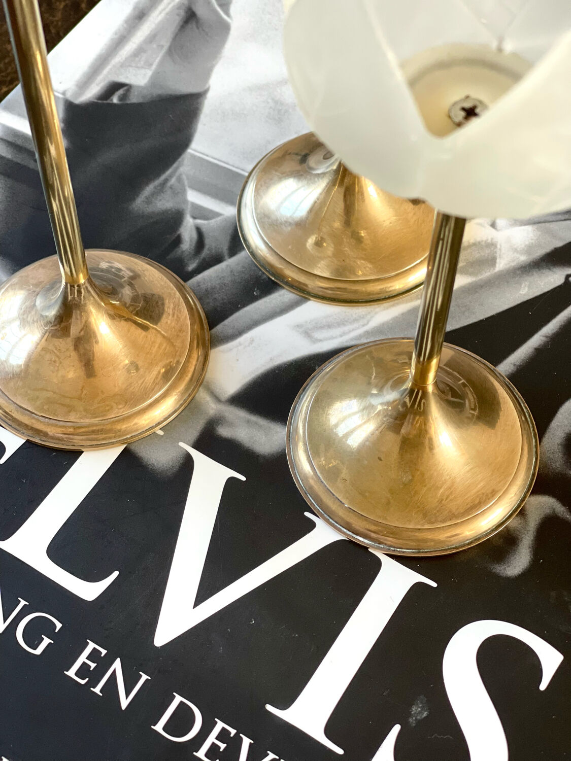 3 glass and brass candle holders