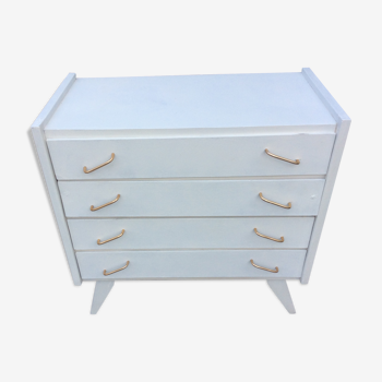 Commode pieds compas relookee blanc 1960 vintage