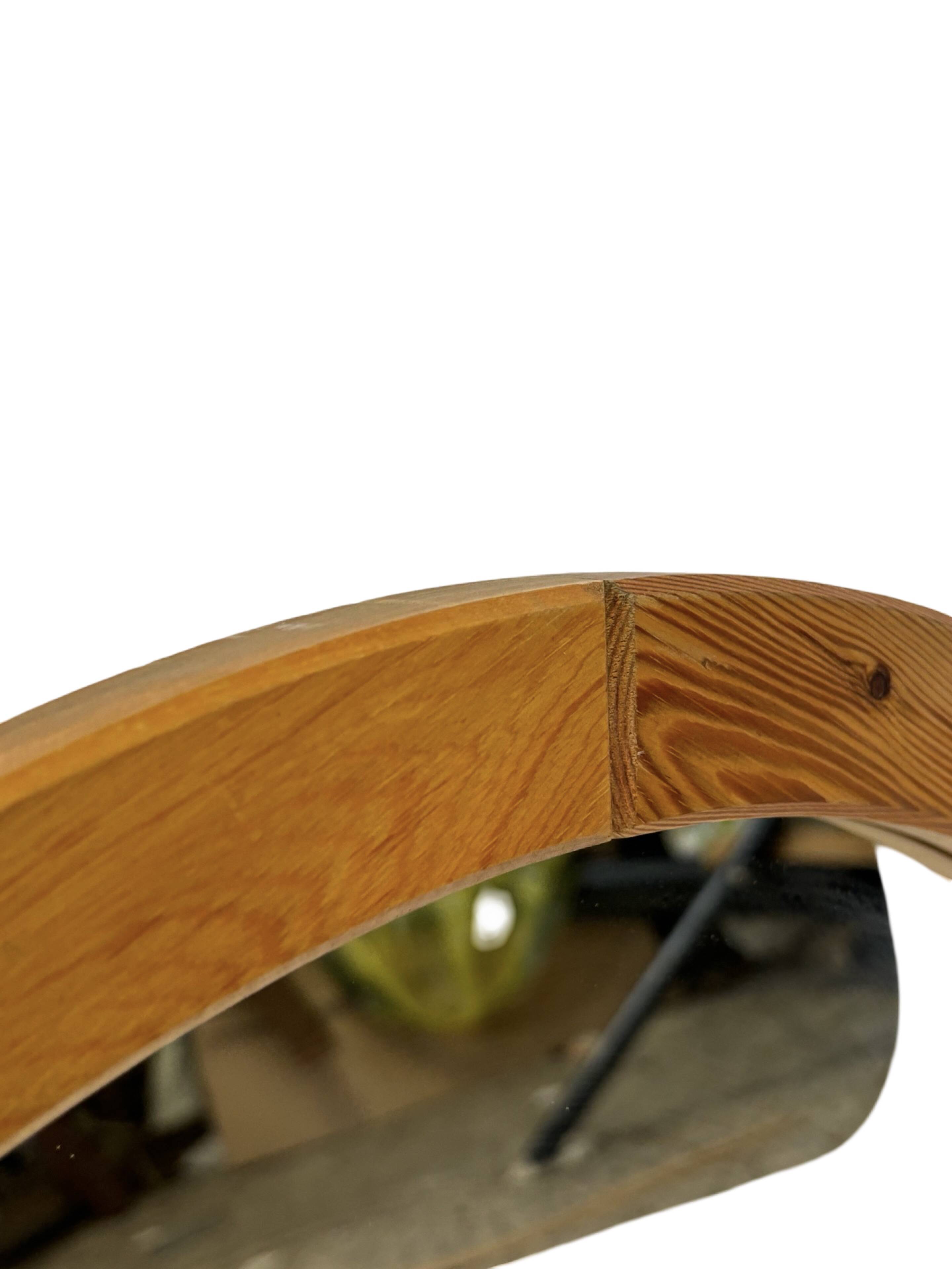 Vintage 70s round pine mirror Swedish design