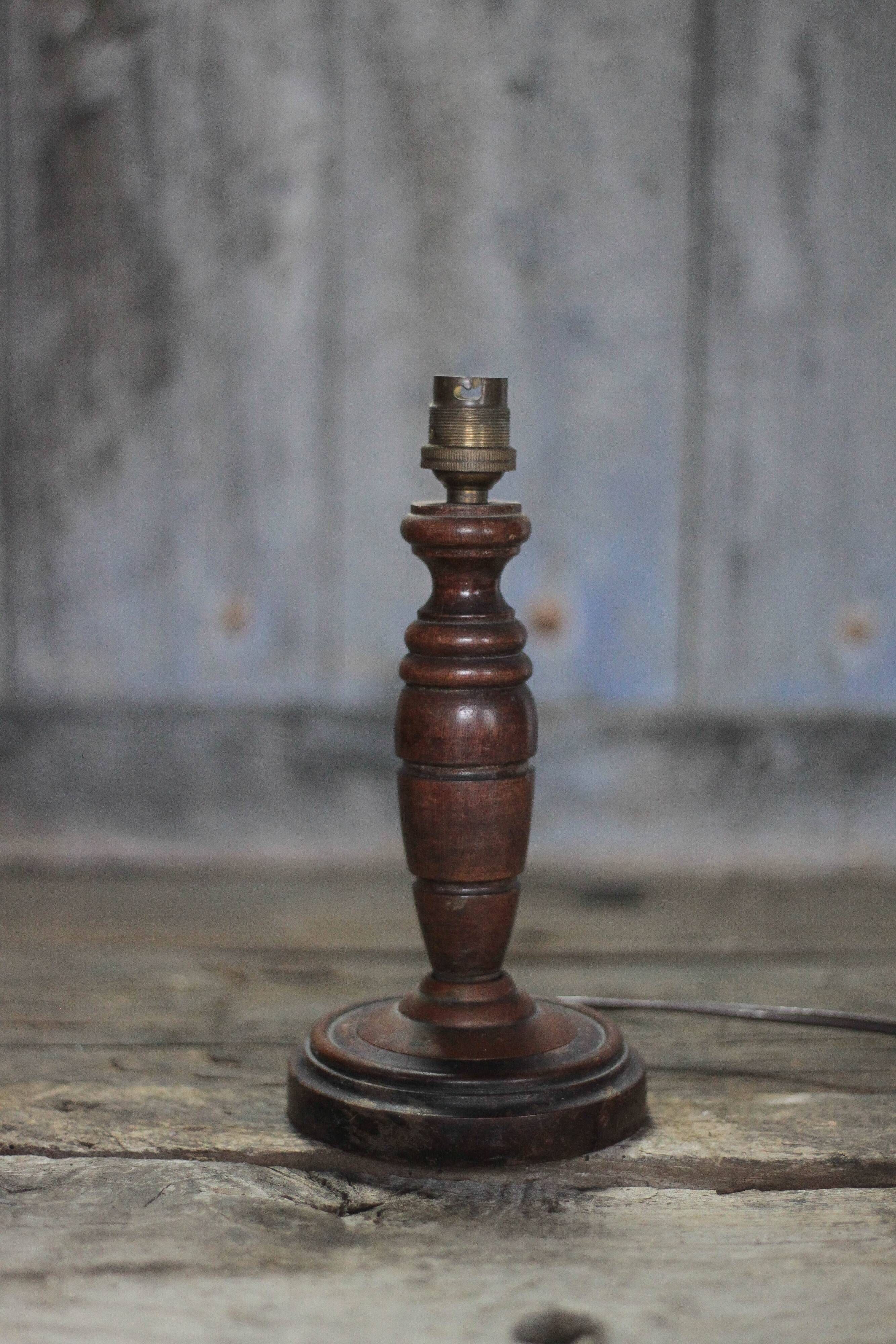 Wood lamp, wooden and vintage copper lamp base, table lamp.