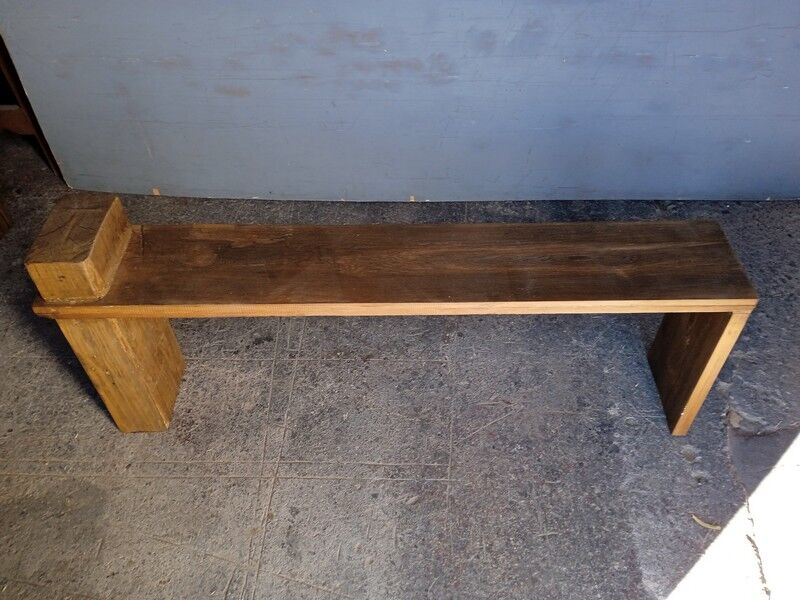 Solid patinated wood design bench 140cm