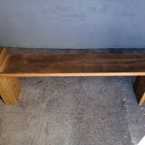 Solid patinated wood design bench 140cm