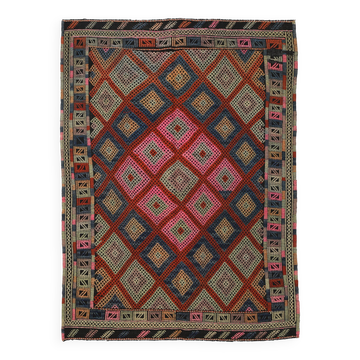 Tapis Kilim fait main rose et bleu 5x7, 167x226 cm