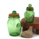 Two green bubble glass sweet jars from Biot, 1960s.