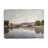 Tableau Aquarelle ancienne "Maison sur le Lac"