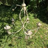 Country-style patinated metal chandelier – 5 arms – decorative foliage