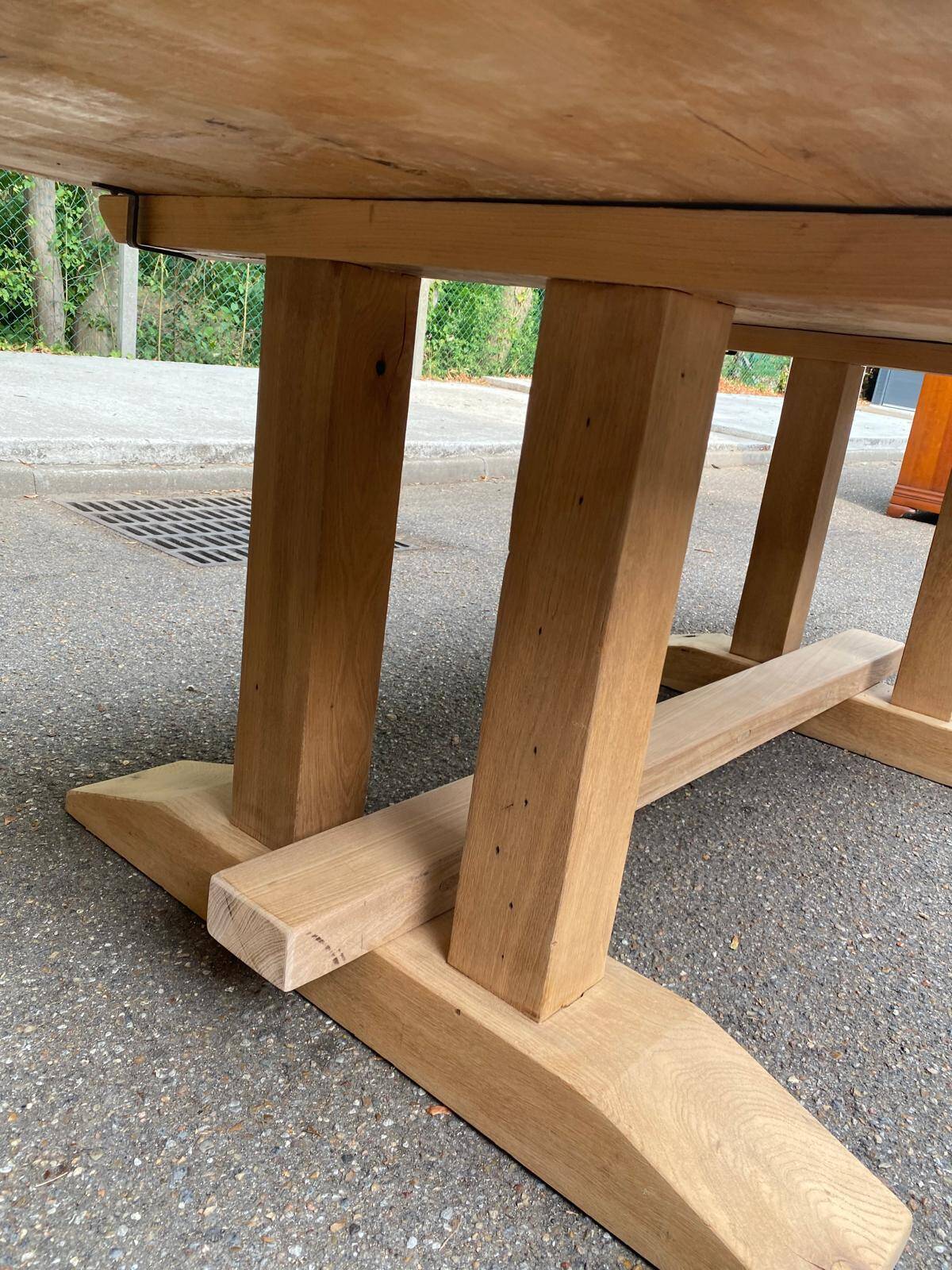 Grande table de monastère brutaliste en chêne massif 210x100cm 70s