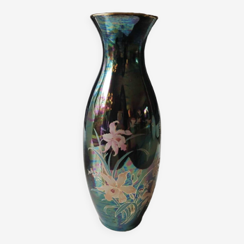 Vase japonais irisé à motifs floraux. estampillé japan. haut 27,5 cm