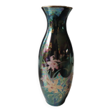 Iridescent japanese vase with floral patterns. stamped japan. high 27.5 cm
