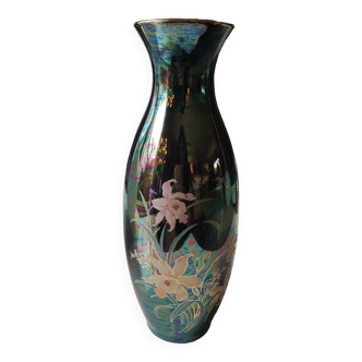 Iridescent japanese vase with floral patterns. stamped japan. high 27.5 cm
